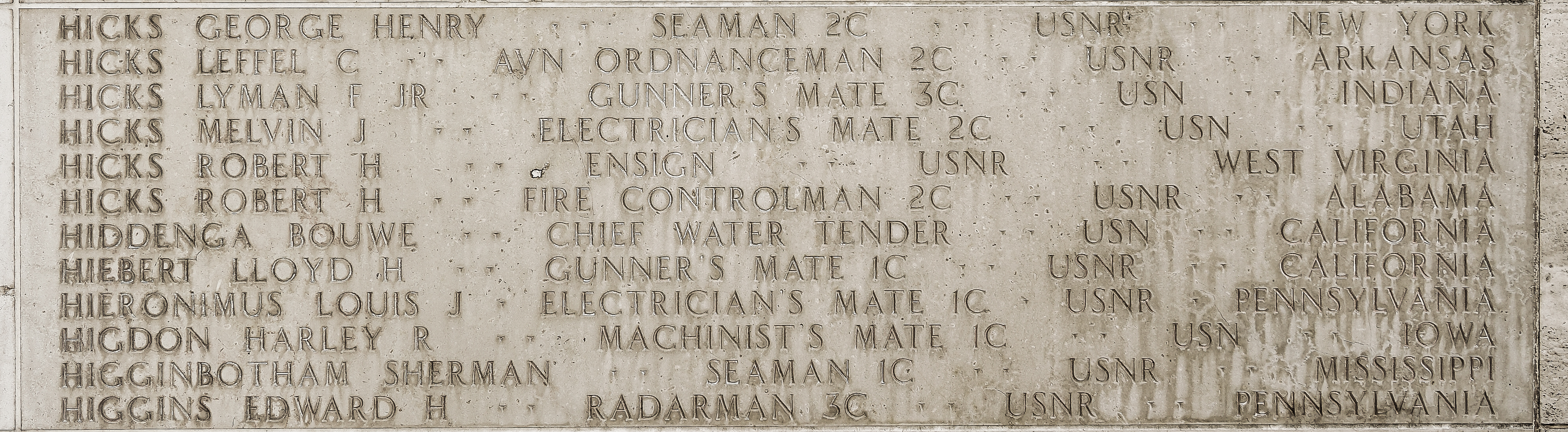 Robert H. Hicks, Fire Controlman Second Class